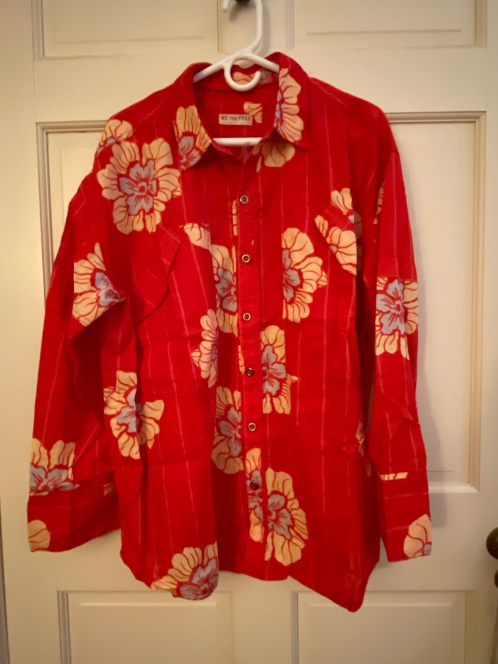 FREE PEOPLE We The Free Hidden Flower Camo Shirt / Cherry Combo